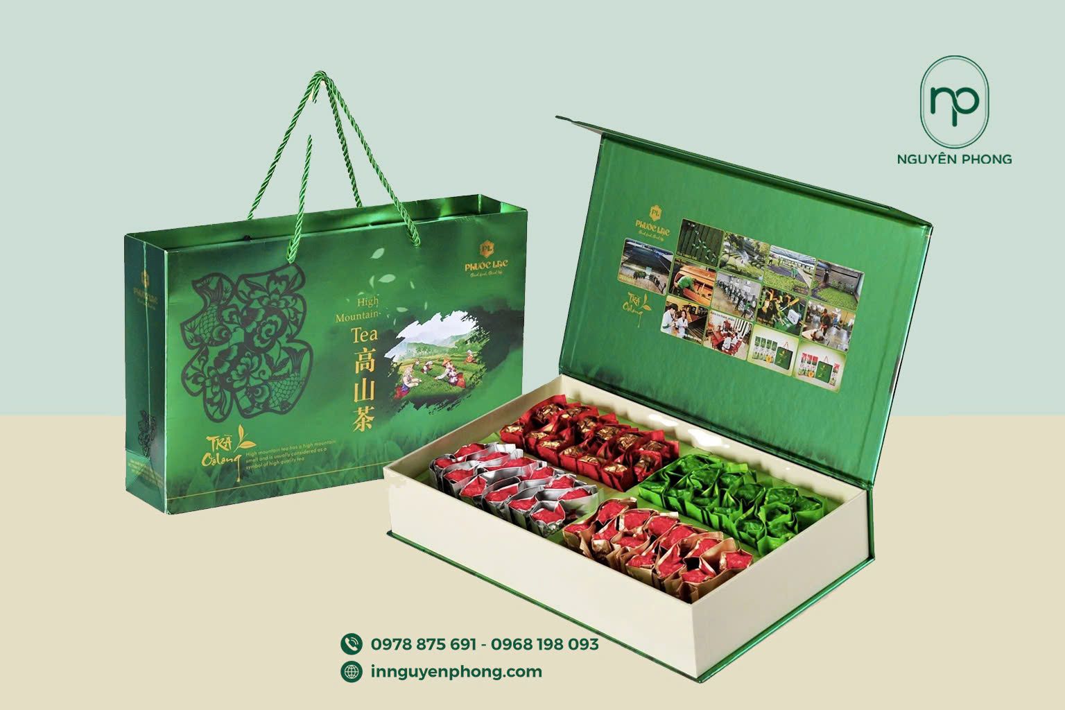 Mẫu hộp trà kèm túi giấy đồng bộ