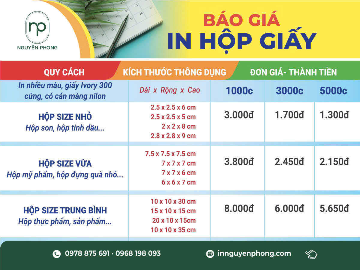 Bảng giá in hộp giấy mềm tham khảo