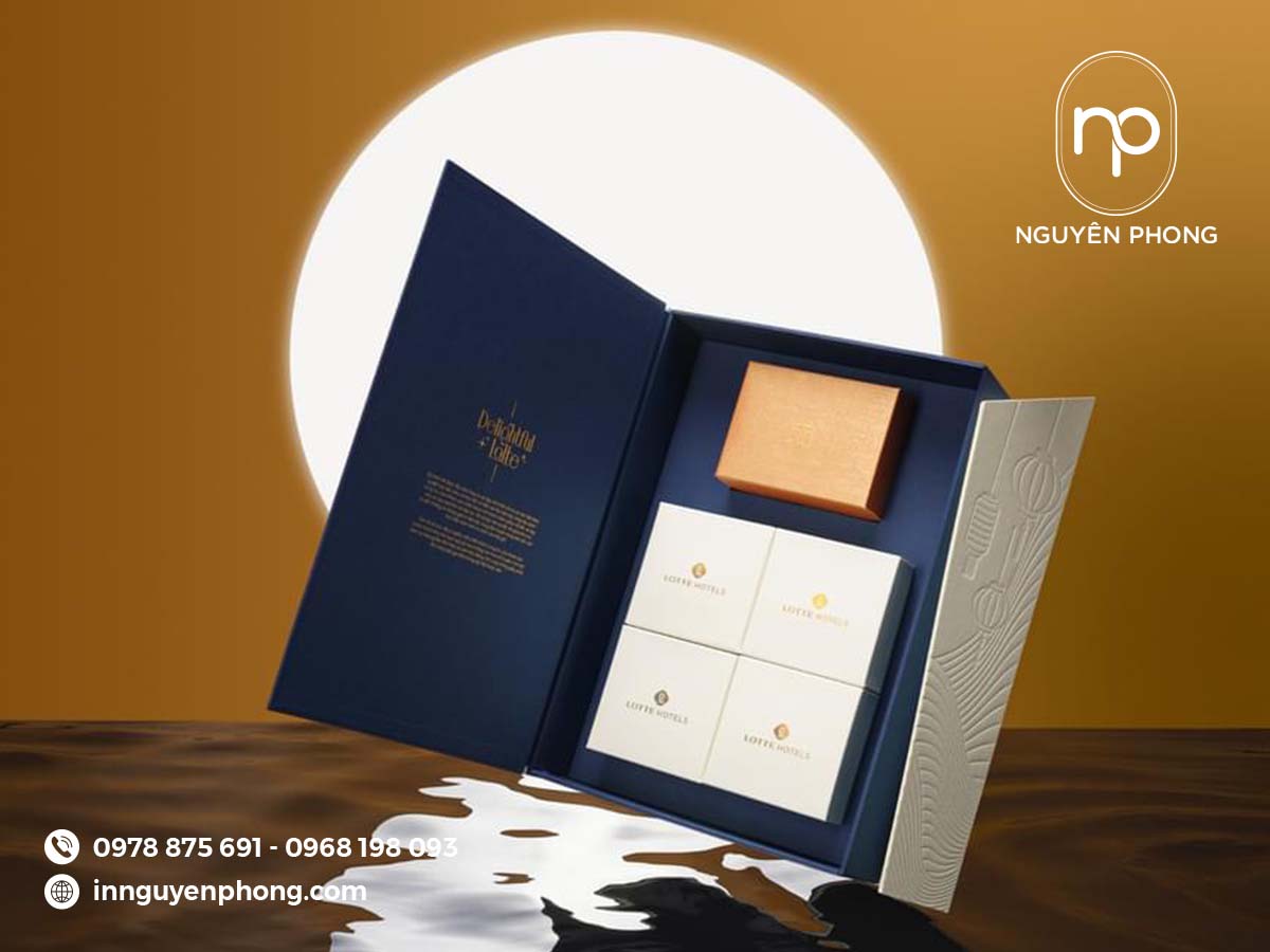 Hộp quà Tết nam châm 2 cánh dập chìm sang trọng tại xưởng in Nguyên Phong