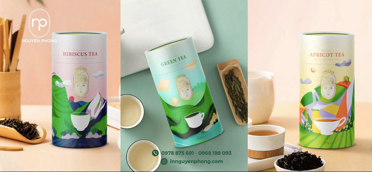 Hộp trụ tròn đựng trà thiết kế đẹp