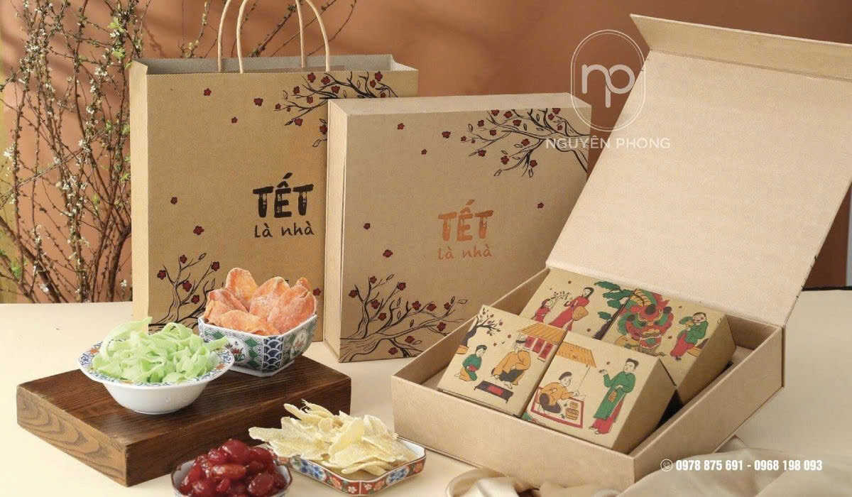 In hộp giấy đưng quà Tết thiết kế đa dạng, tối giản 