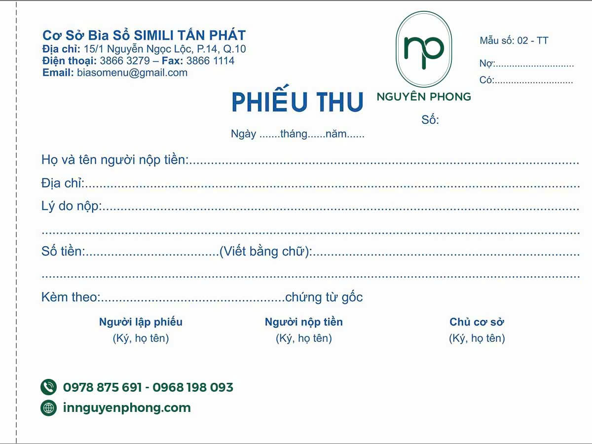 In phiếu thu công ty