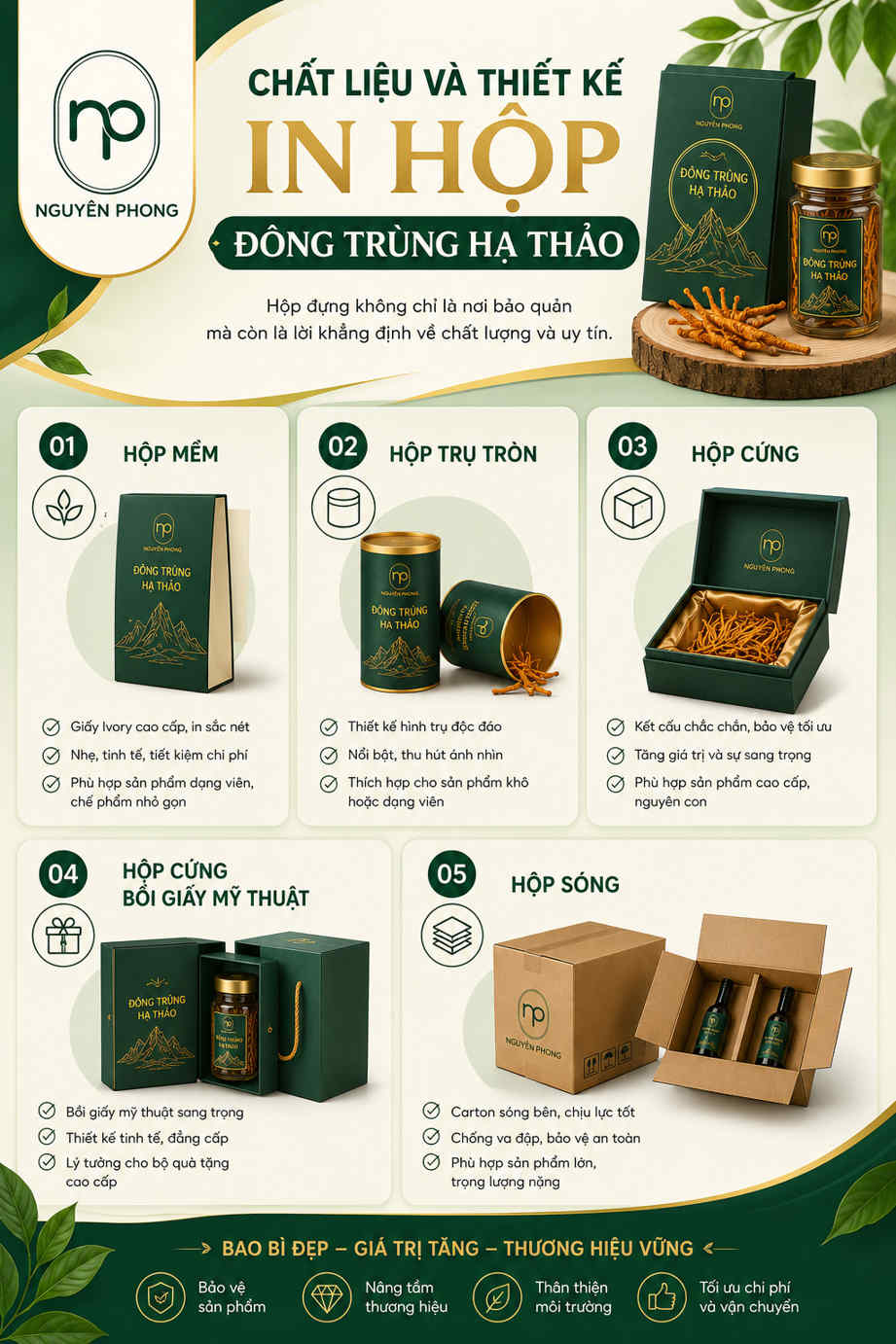 Các chất liệu in hộp đông trùng hạ thảo phổ biến
