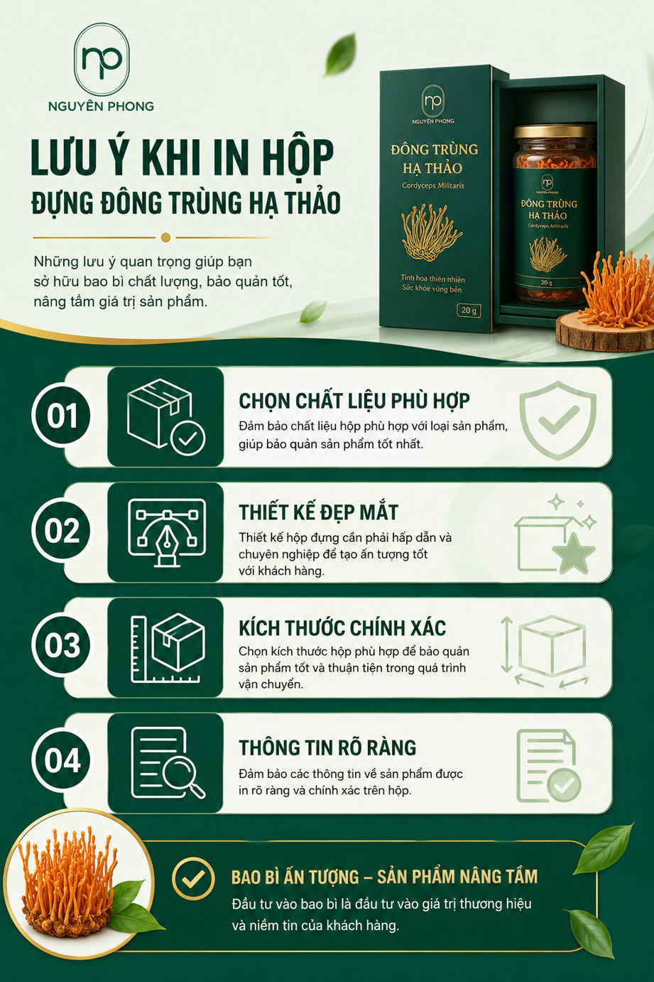 Những lưu ý quan trọng khi thiết kế và in hộp đông trùng hạ thảo