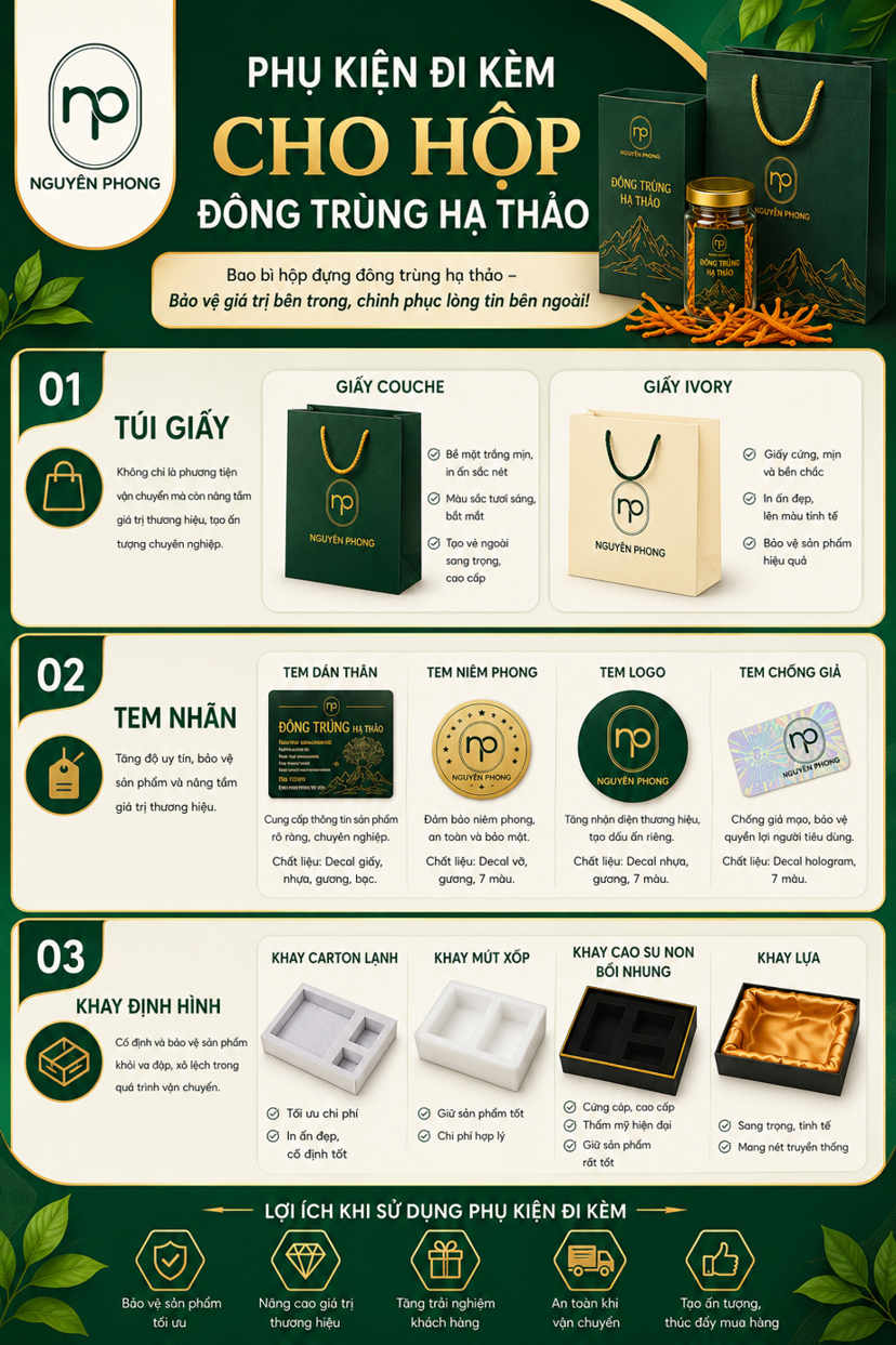 Các phụ kiện đi kèm khi in hộp đông trùng hạ thảo