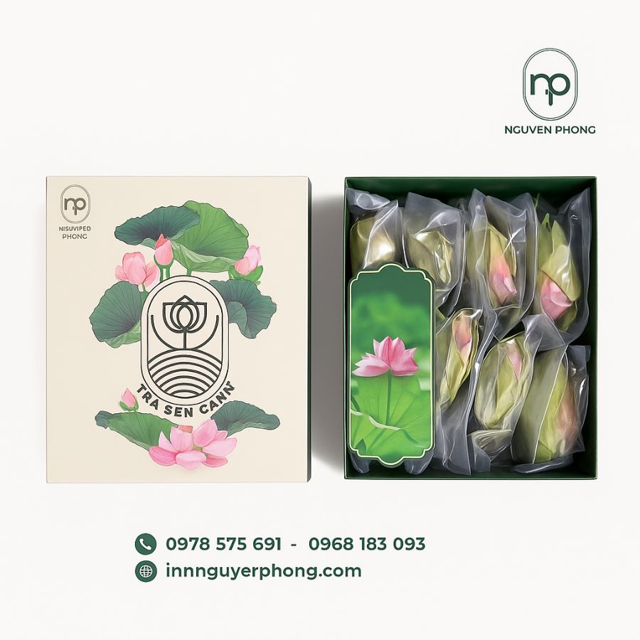 In hộp đựng trà sen đẹp