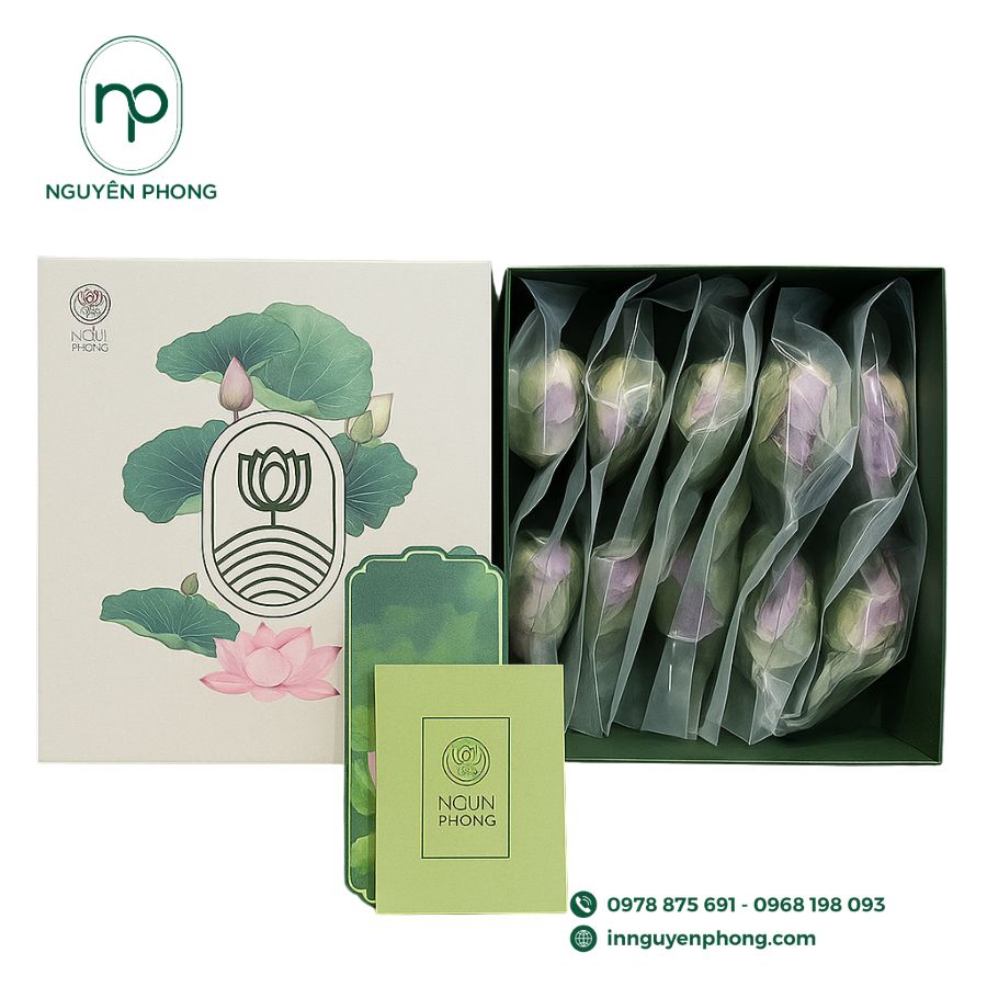 In hộp đựng trà sen đẹp