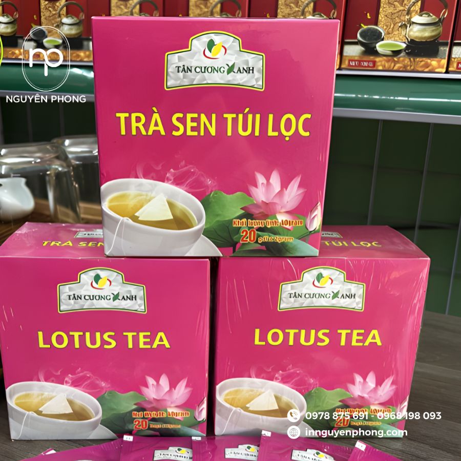 In hộp đựng trà sen đẹp