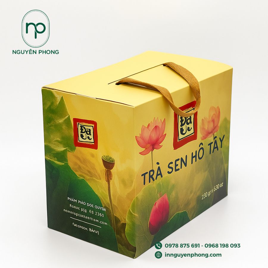 In hộp đựng trà sen đẹp