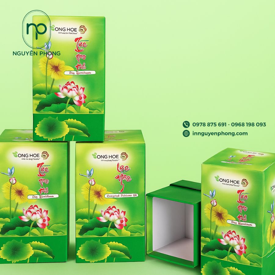 In hộp đựng trà sen đẹp