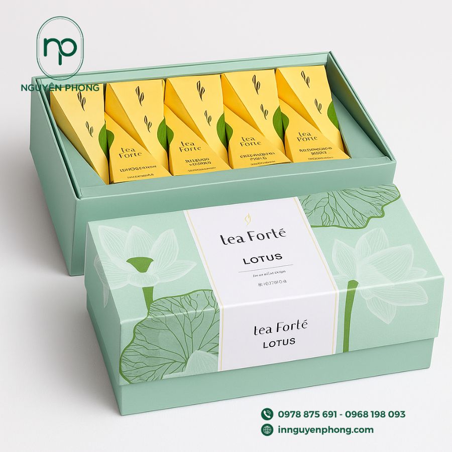 In hộp đựng trà sen đẹp