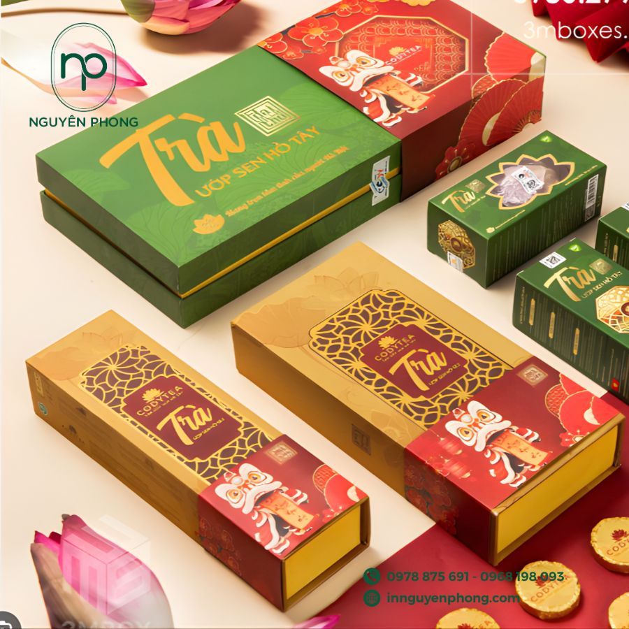 In hộp đựng trà sen đẹp