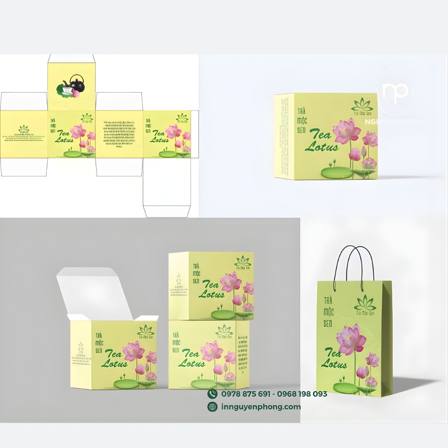 In hộp đựng trà sen đẹp