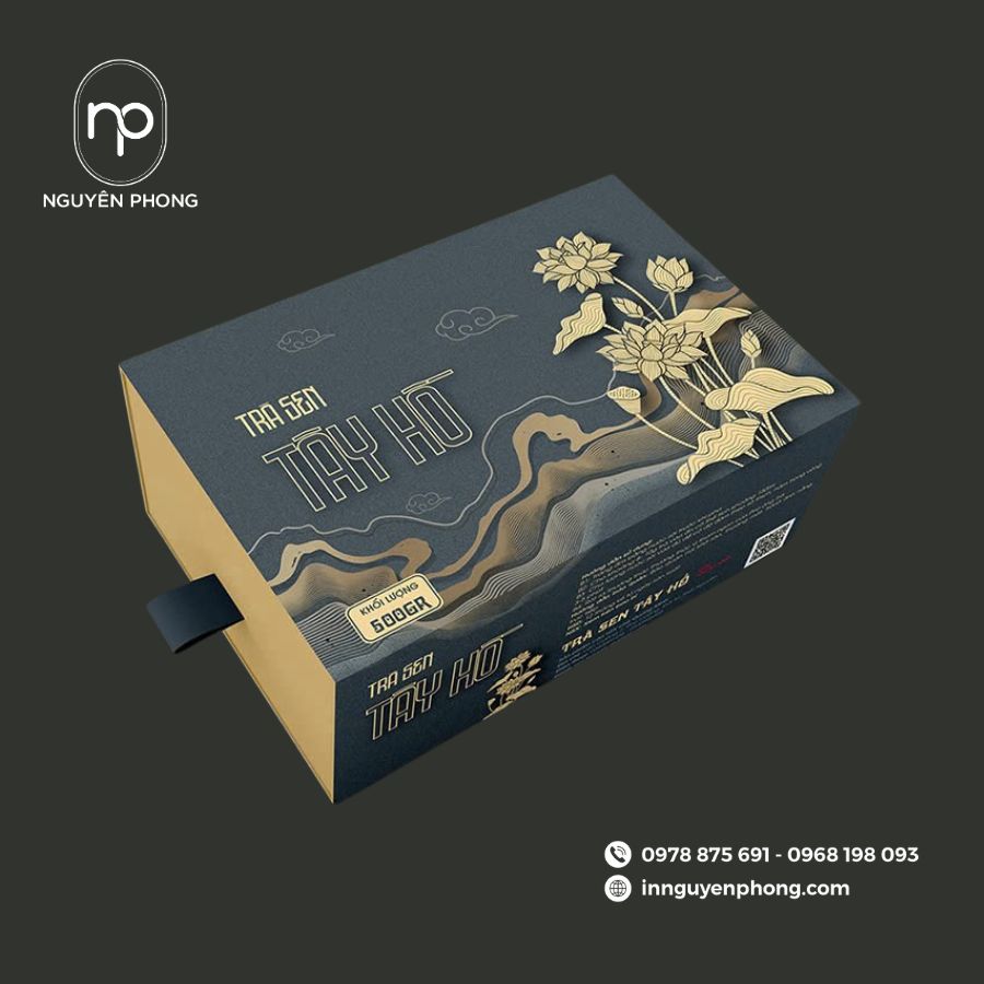 In hộp đựng trà sen đẹp