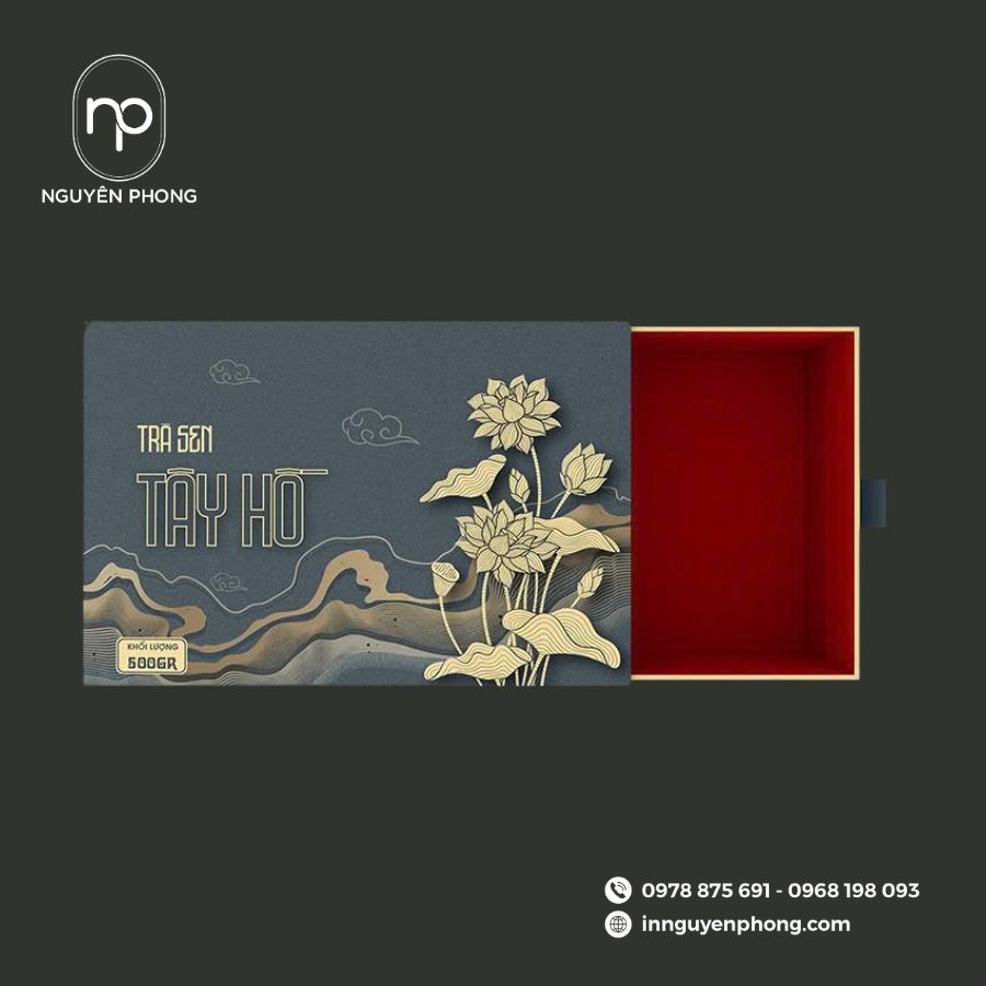 In hộp đựng trà sen đẹp