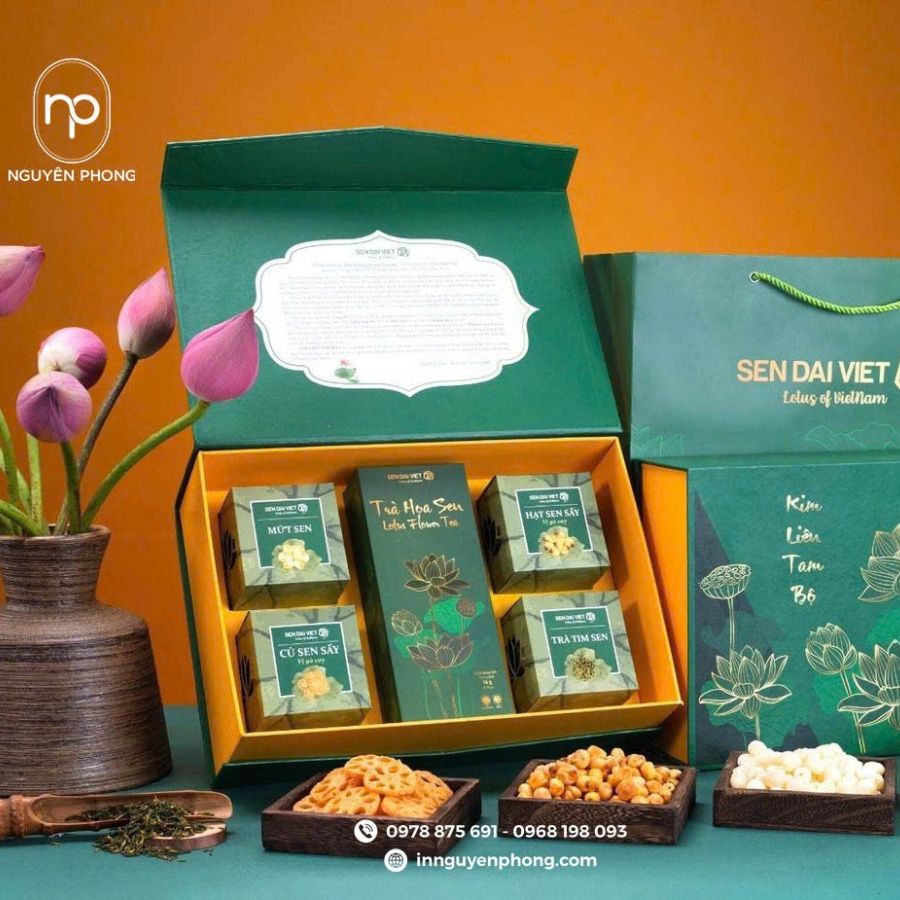 In hộp đựng trà sen đẹp