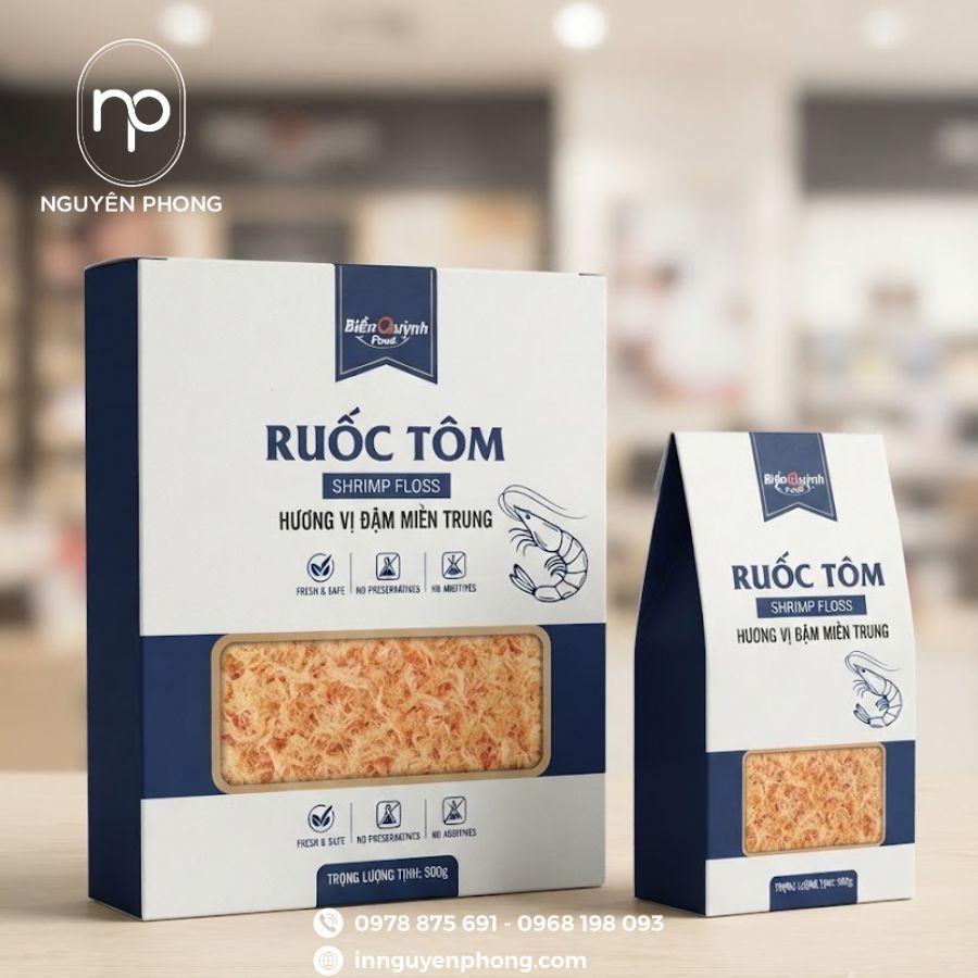 In hộp đựng ruốc tôm hương vị miền trung