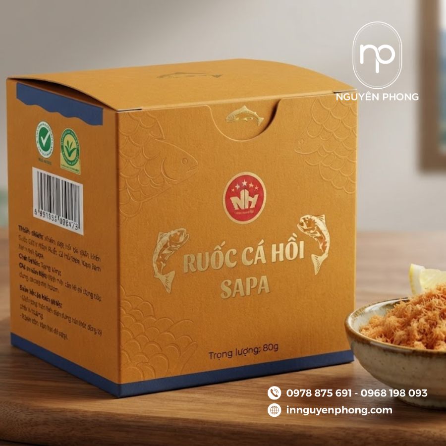 In hộp đựng ruốc cá đặc sản 