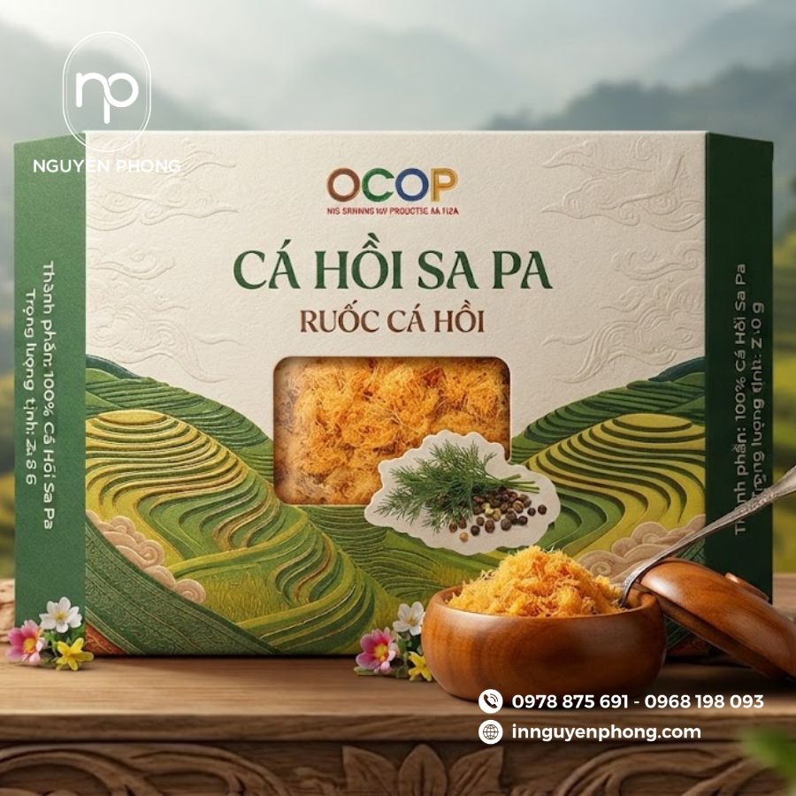 In hộp đựng ruốc cá hồi sapa