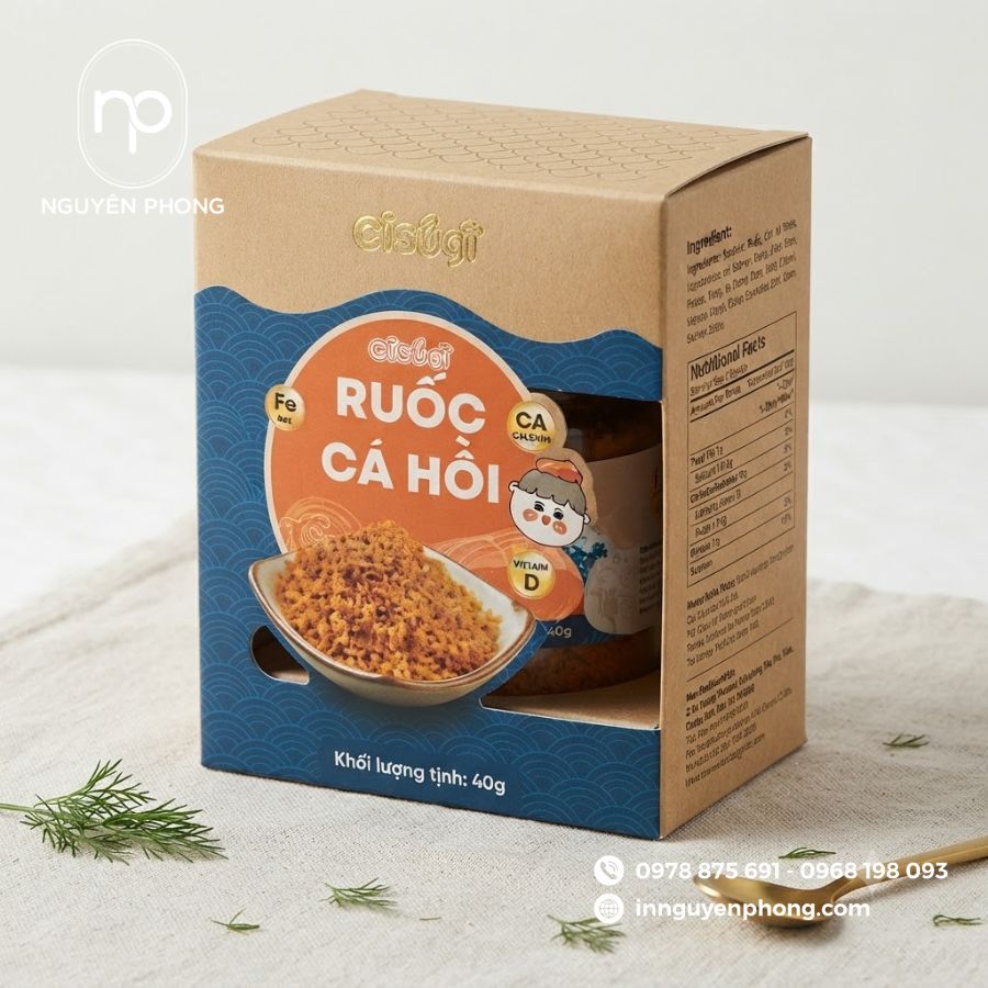 In hộp đựng ruốc cá hồi