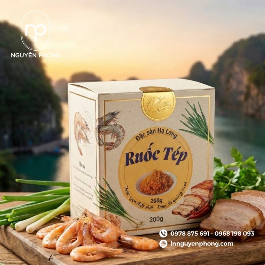 In hộp đựng ruốc tép Hạ Long