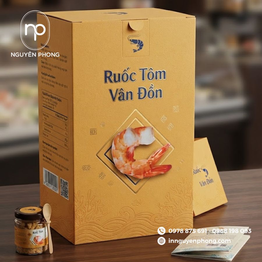 In hộp đựng ruốc cá đặc sản 