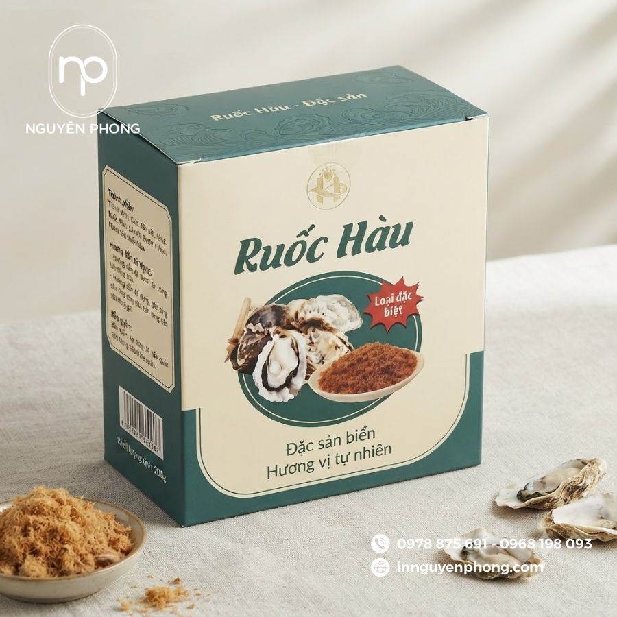 In hộp đựng ruốc hàu hải sản