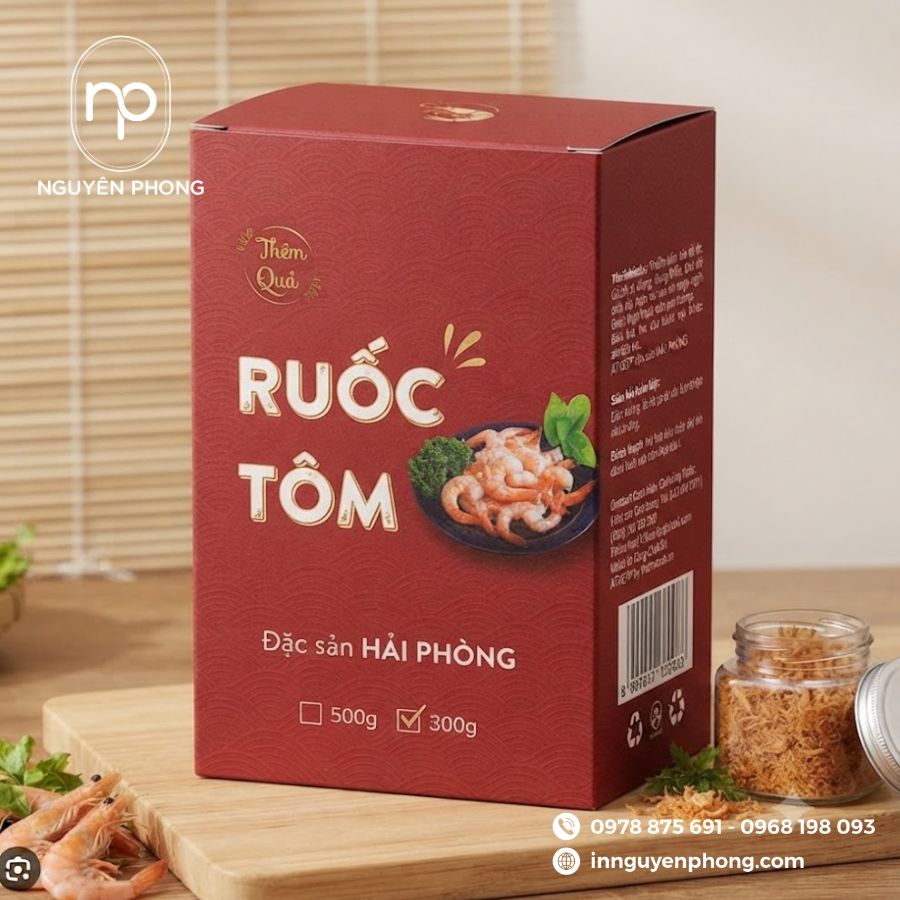 In hộp đựng ruốc tôm thượng hạng 