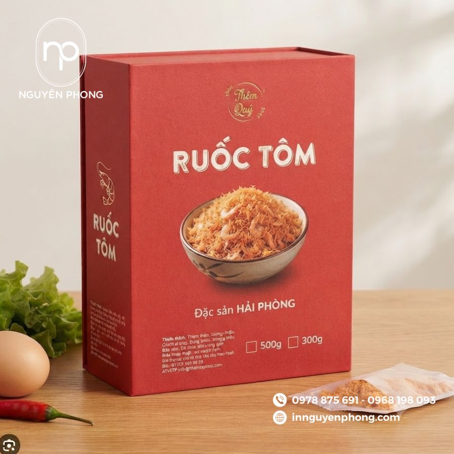 In hộp đựng ruốc tôm Hạ Long bắt mắt