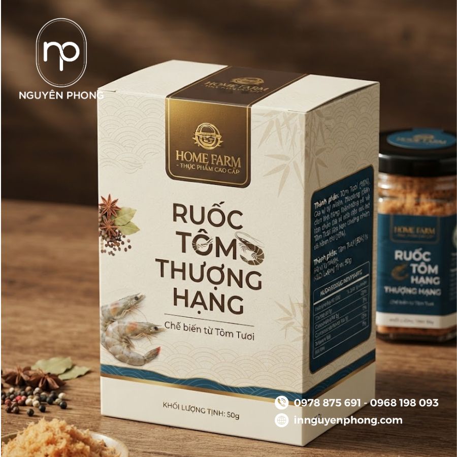 In hộp đựng ruốc cá đặc sản 