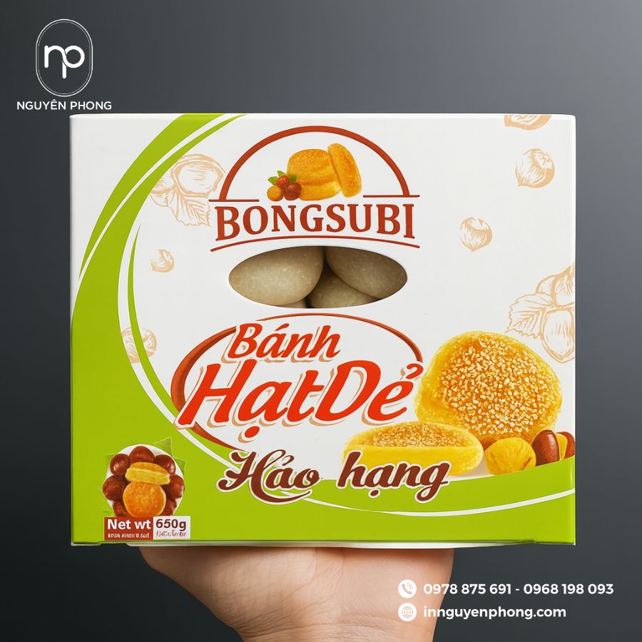 In hộp giấy đựng bánh hạt dẻ