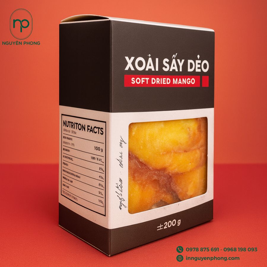 In hộp giấy đựng xoài sấy dẻo giá rẻ