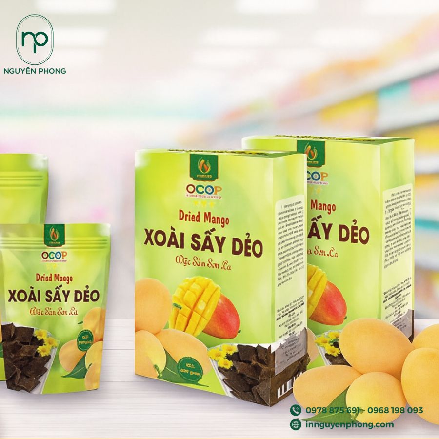 In hộp giấy đựng xoài sấy dẻo giá rẻ