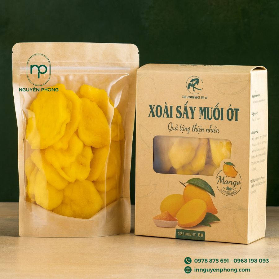 In hộp giấy đựng xoài sấy dẻo giá rẻ chất lượng
