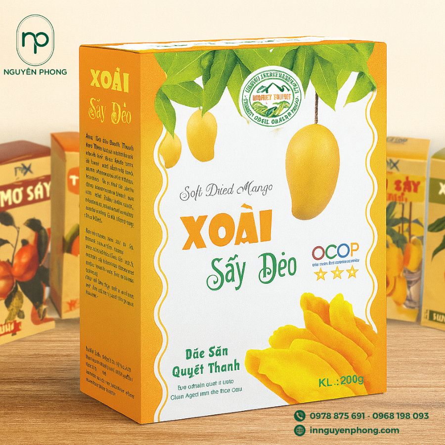 In hộp giấy đựng xoài sấy dẻo giá rẻ