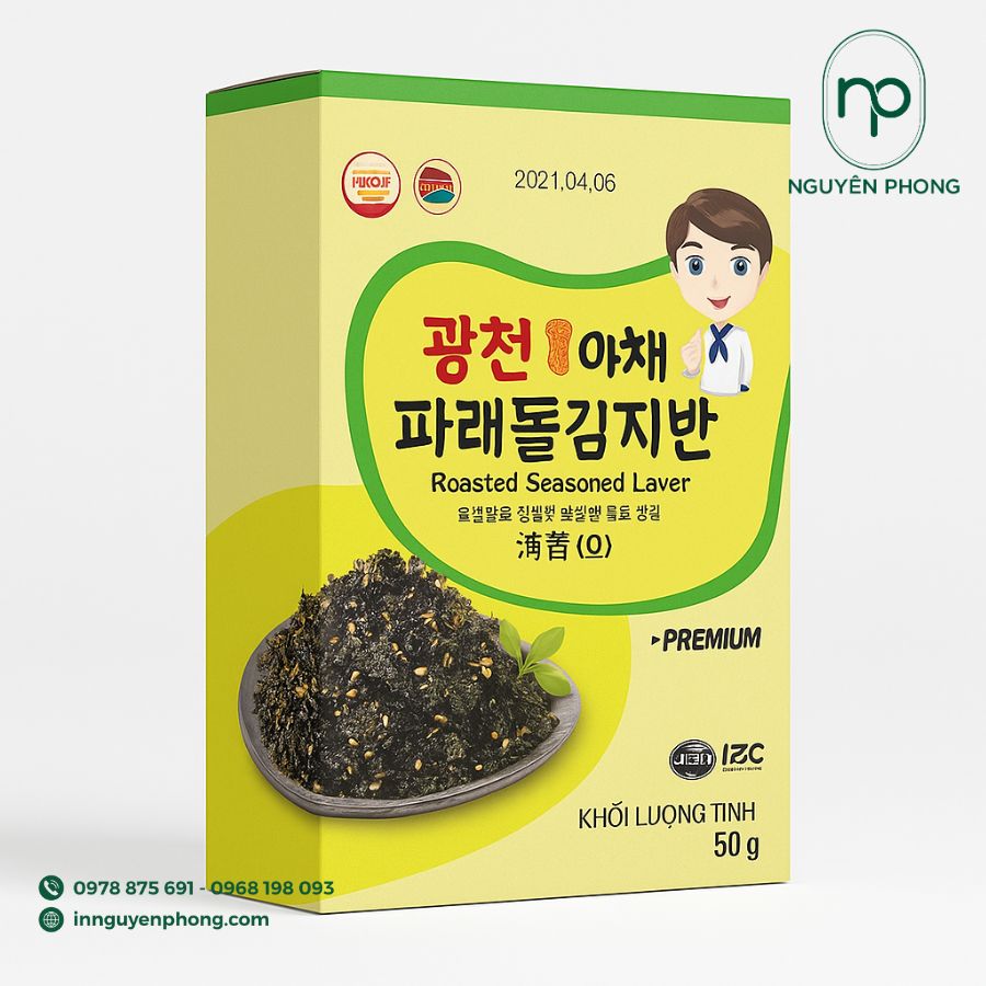 In hộp giấy đựng rong biển Hàn Quốc đẹp, chuyên nghiệp