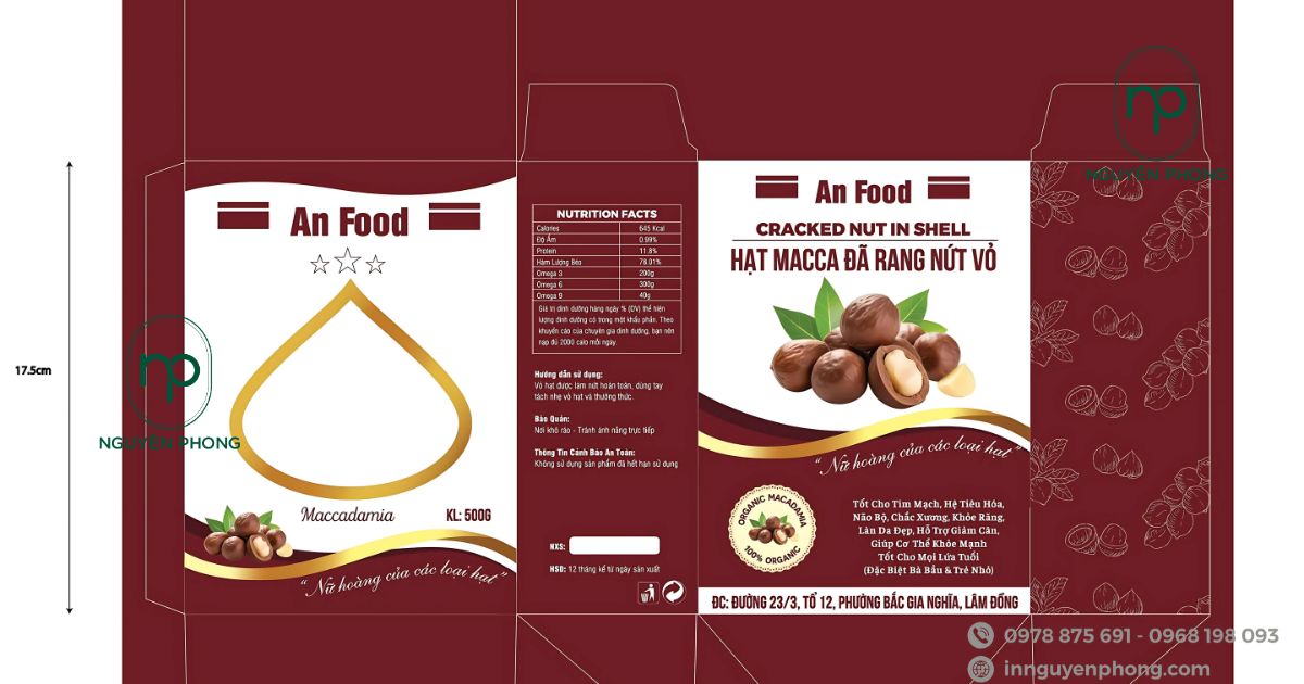 In Hộp Đựng Hạt Macca - Bao Bì Mộc Mạc Cho Nông Sản Việt