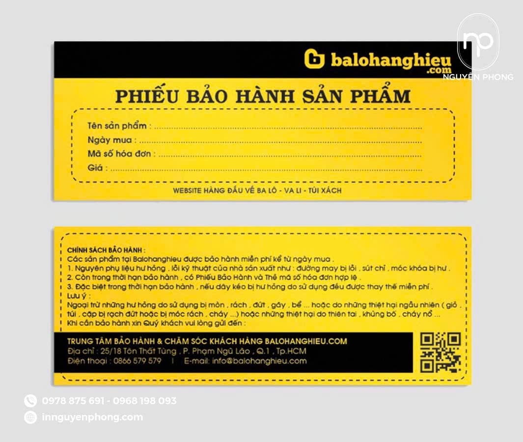 In phiếu bảo hành tại Hà Nội