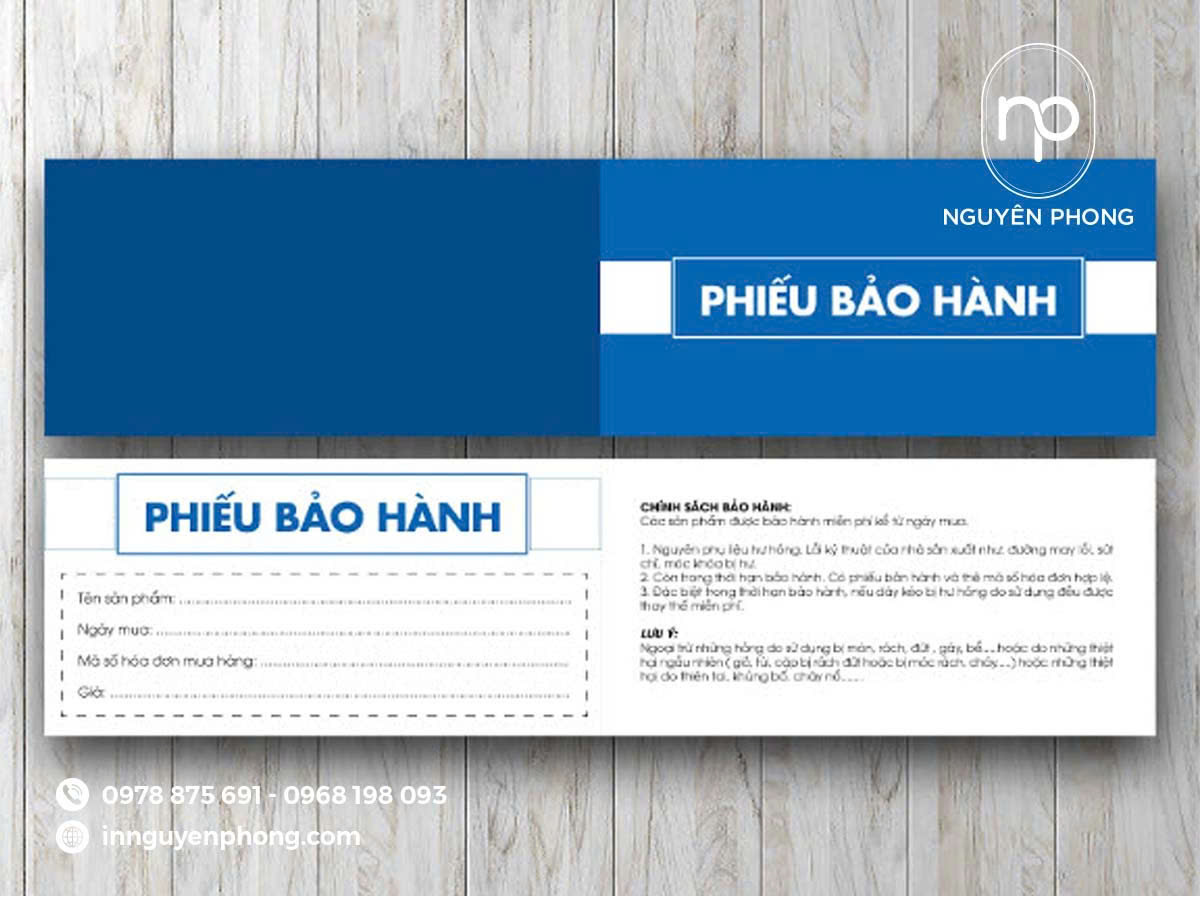 Phiếu bảo hành dạng gấp đôi