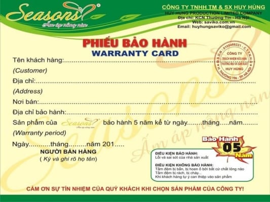 Mẫu phiếu bảo hành sản phẩm phổ biến trên thị trường | Nguyên …